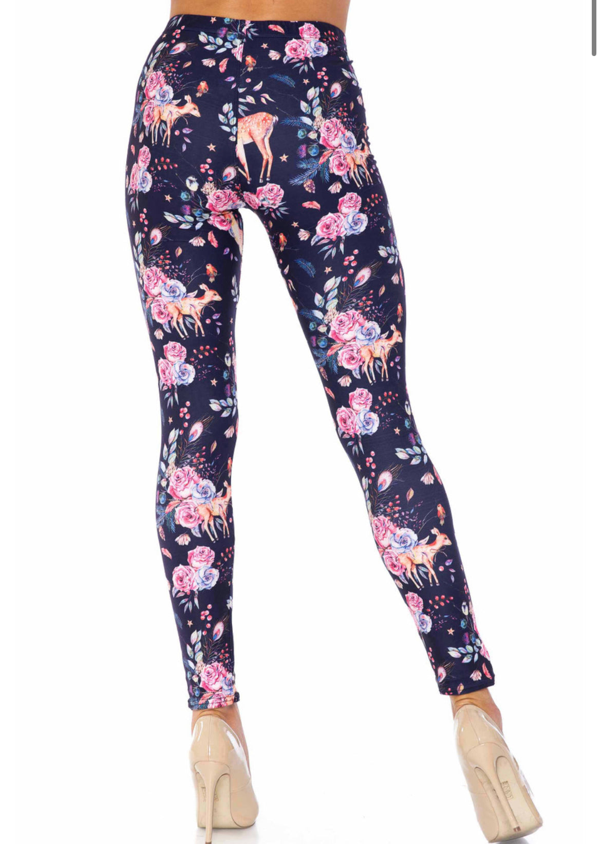 Buttery Soft Woodland Floral Fawn Leggings - XPlus