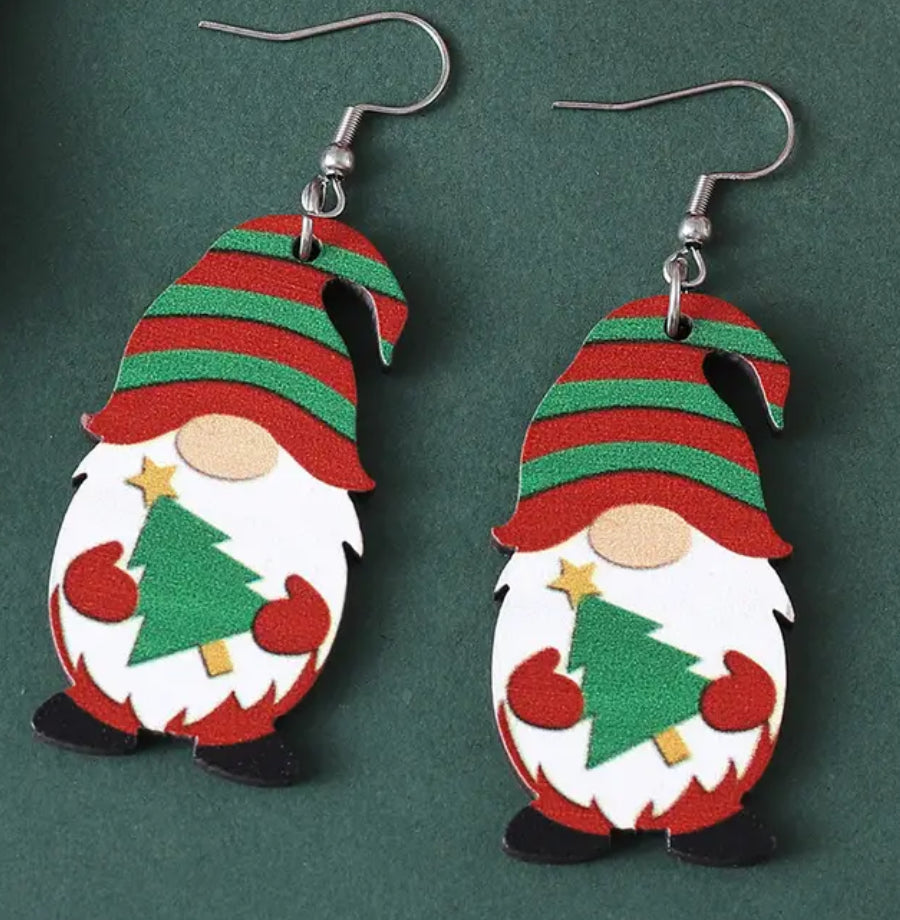 Christmas Tree Gnome Dangle Earrings