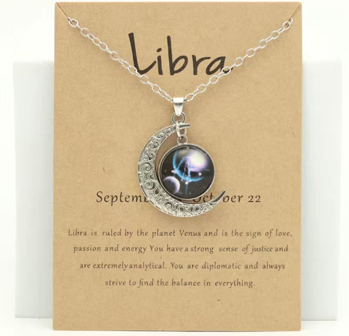 Libra Retro Zodiac Moon Pendant
