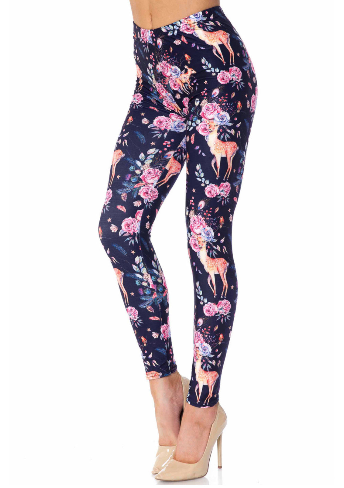 Buttery Soft Woodland Floral Fawn Leggings - Plus Size