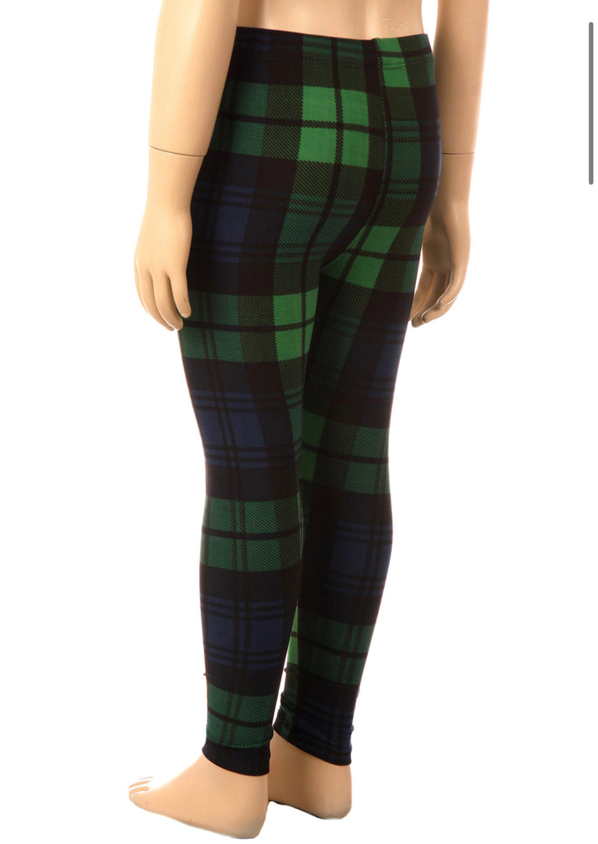 Kid’s Buttery Soft Green Plaid Leggings - L/XL