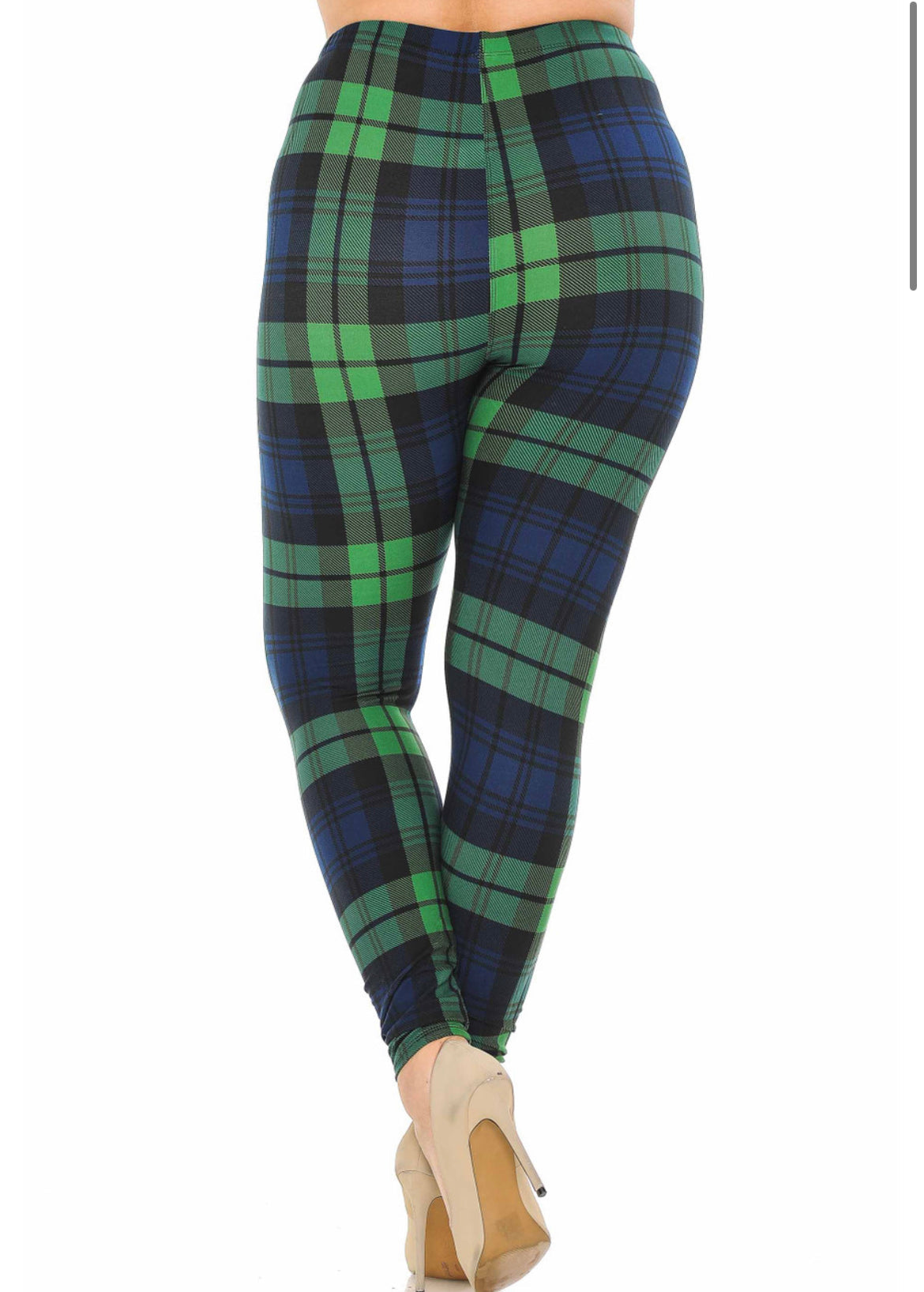 Buttery Soft Green Plaid Leggings - XPlus 3X-5X