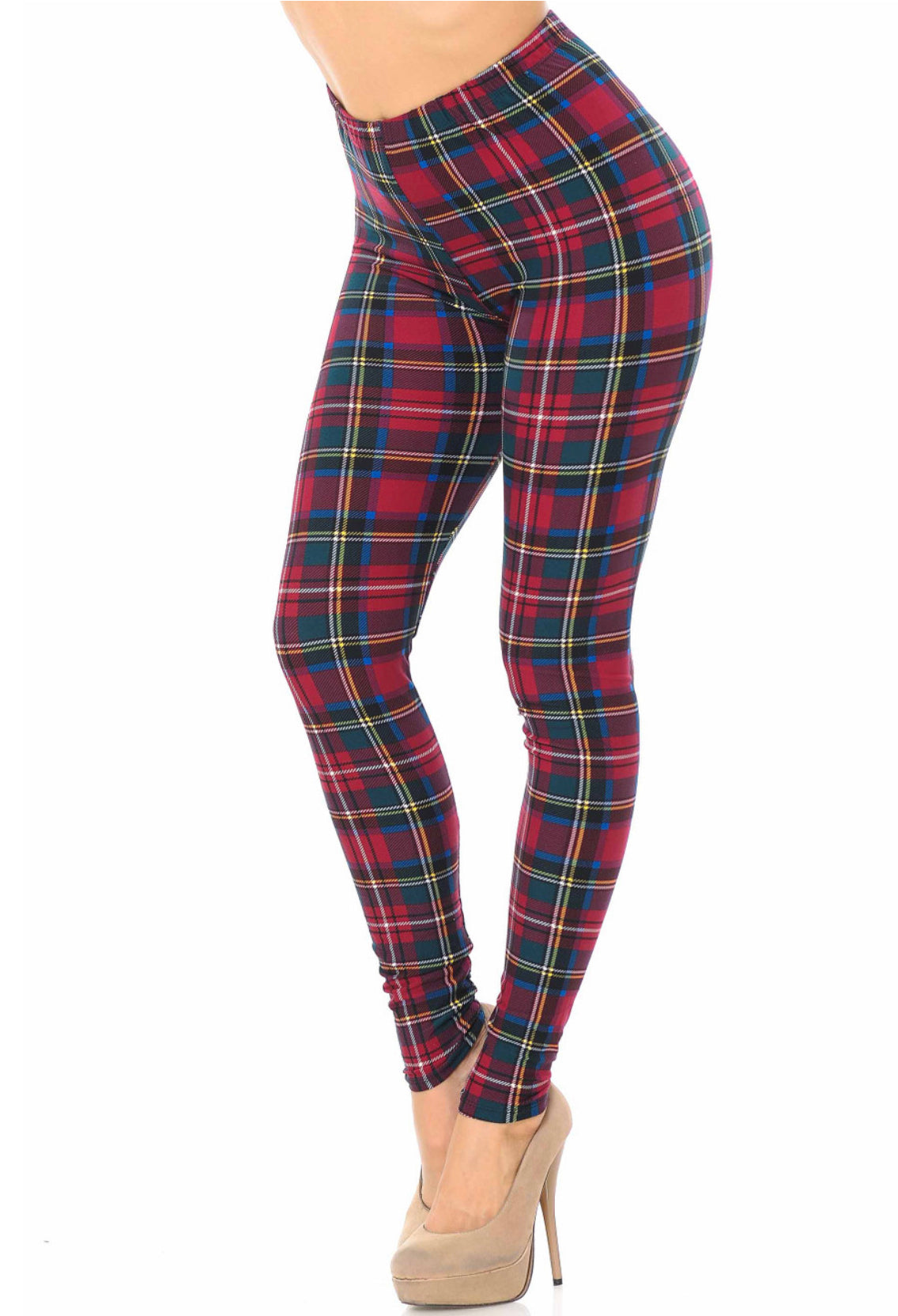 Buttery Soft Burgundy Modish Plaid Leggings - Reg. One Size