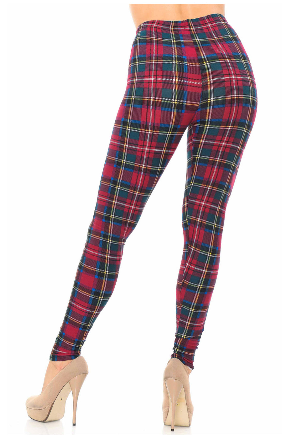 Buttery Soft Burgundy Modish Plaid Leggings - Reg. One Size
