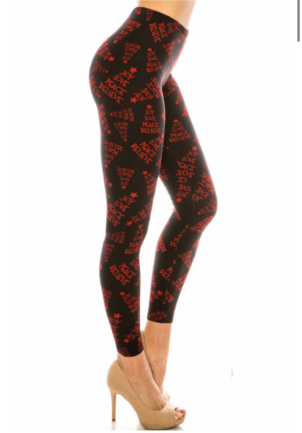 Buttery Soft Joy Love Peace Believe Holiday Leggings - Plus Size