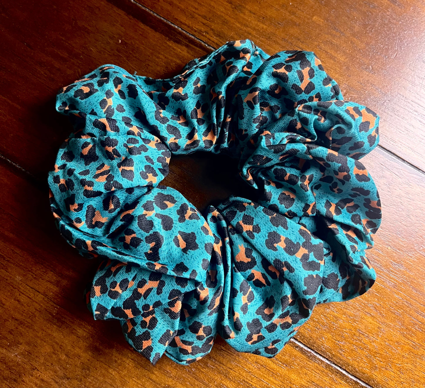Large Chiffon Green Leopard Print Scrunchie