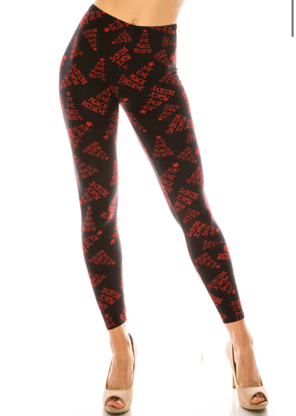 Buttery Soft Joy Love Peace Believe Holiday Leggings - Plus Size