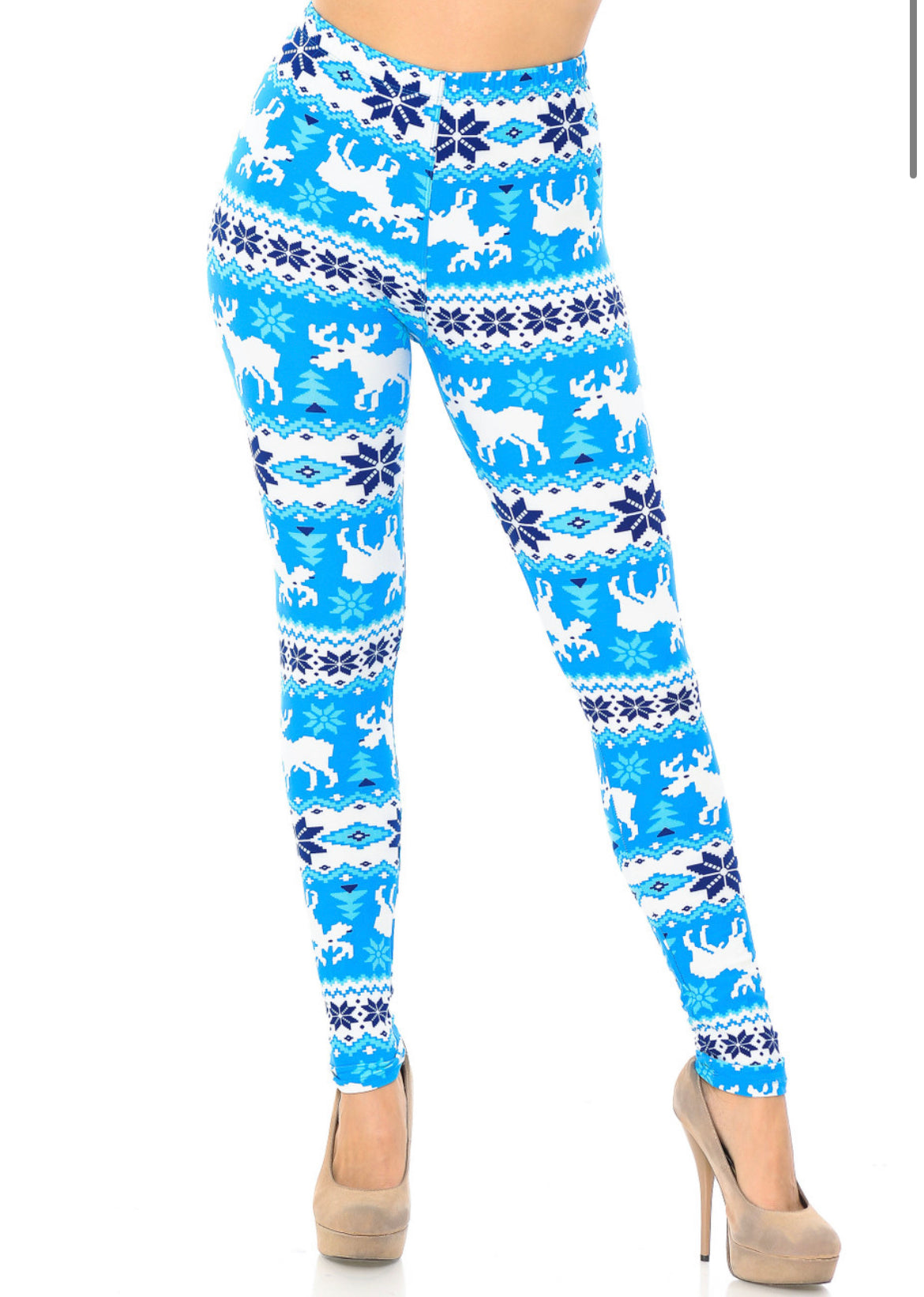 Buttery Soft Icy Blue Reindeer Leggings - Plus Size