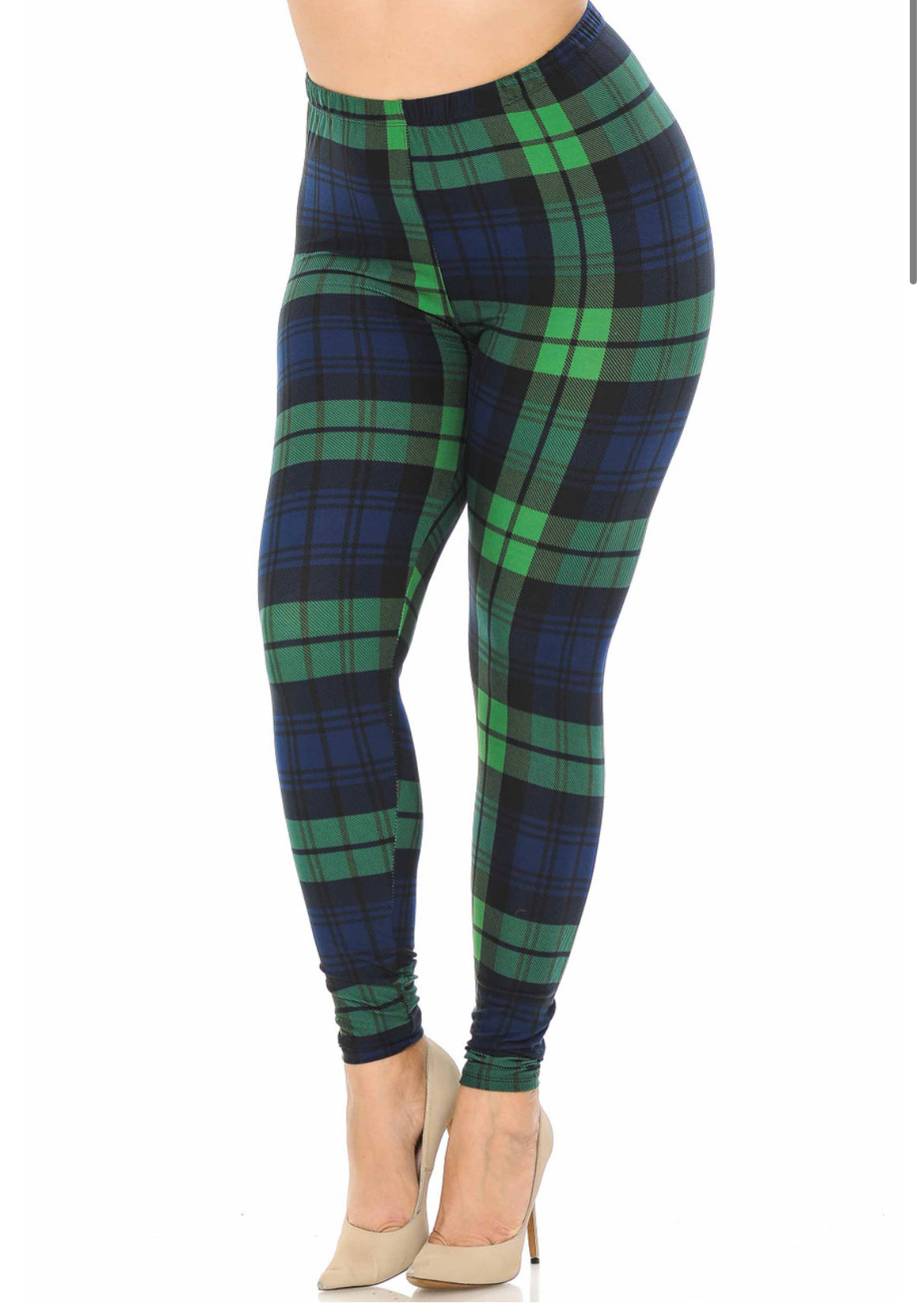 Buttery Soft Green Plaid Leggings - XPlus 3X-5X