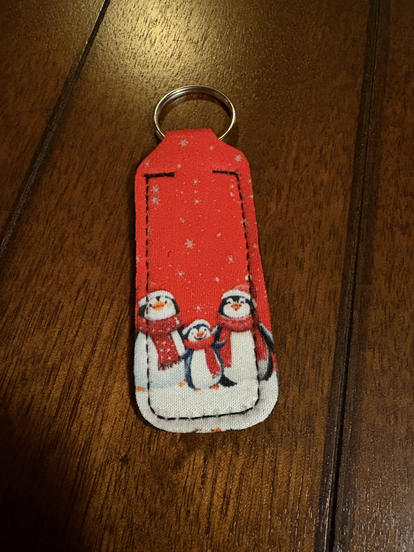 Festive Penguin Keychain Chapstick Holder