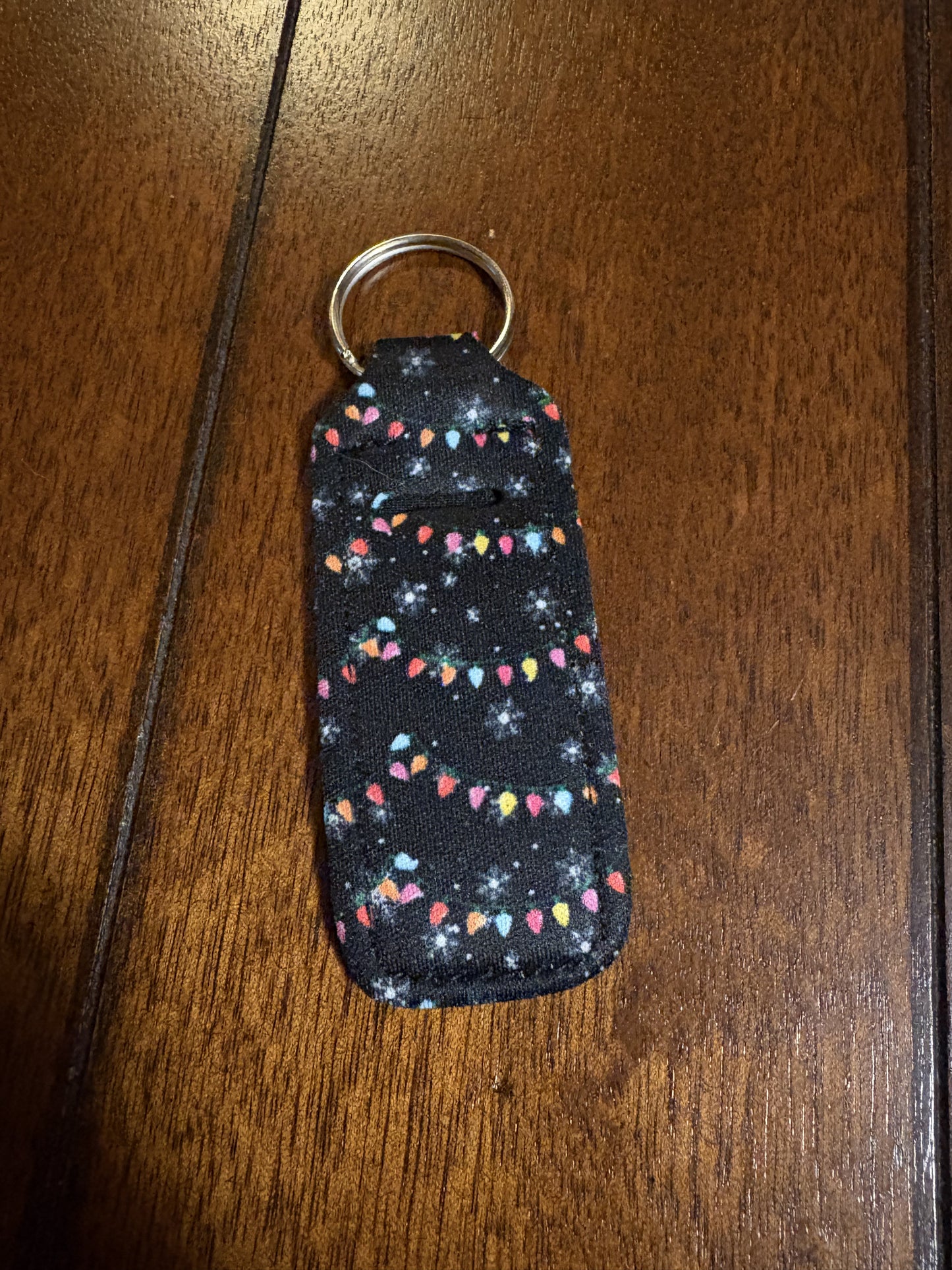 Festive Christmas Lights Keychain Chapstick Holder
