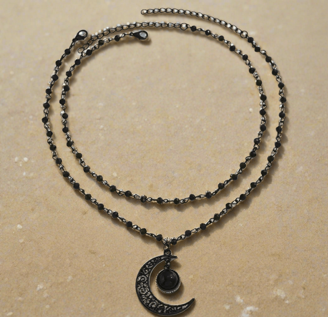 Gothic Black Moon Pendant Necklace - Shear Xcitement Boutique