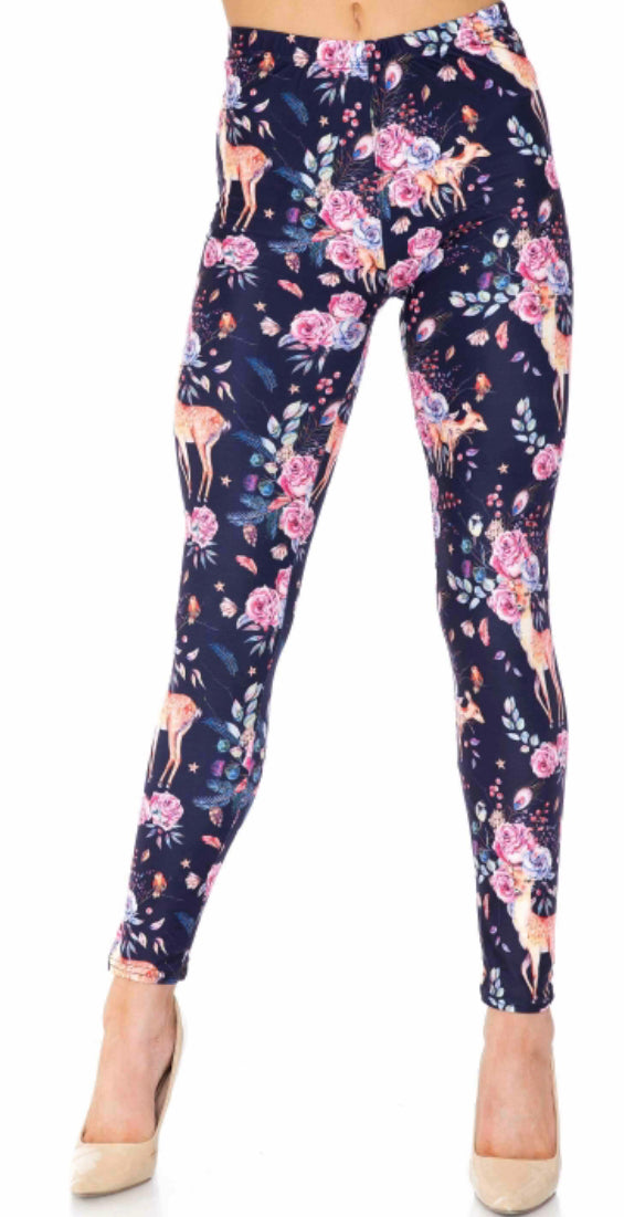 Woodland Floral Fawn Leggings - Reg. One Size