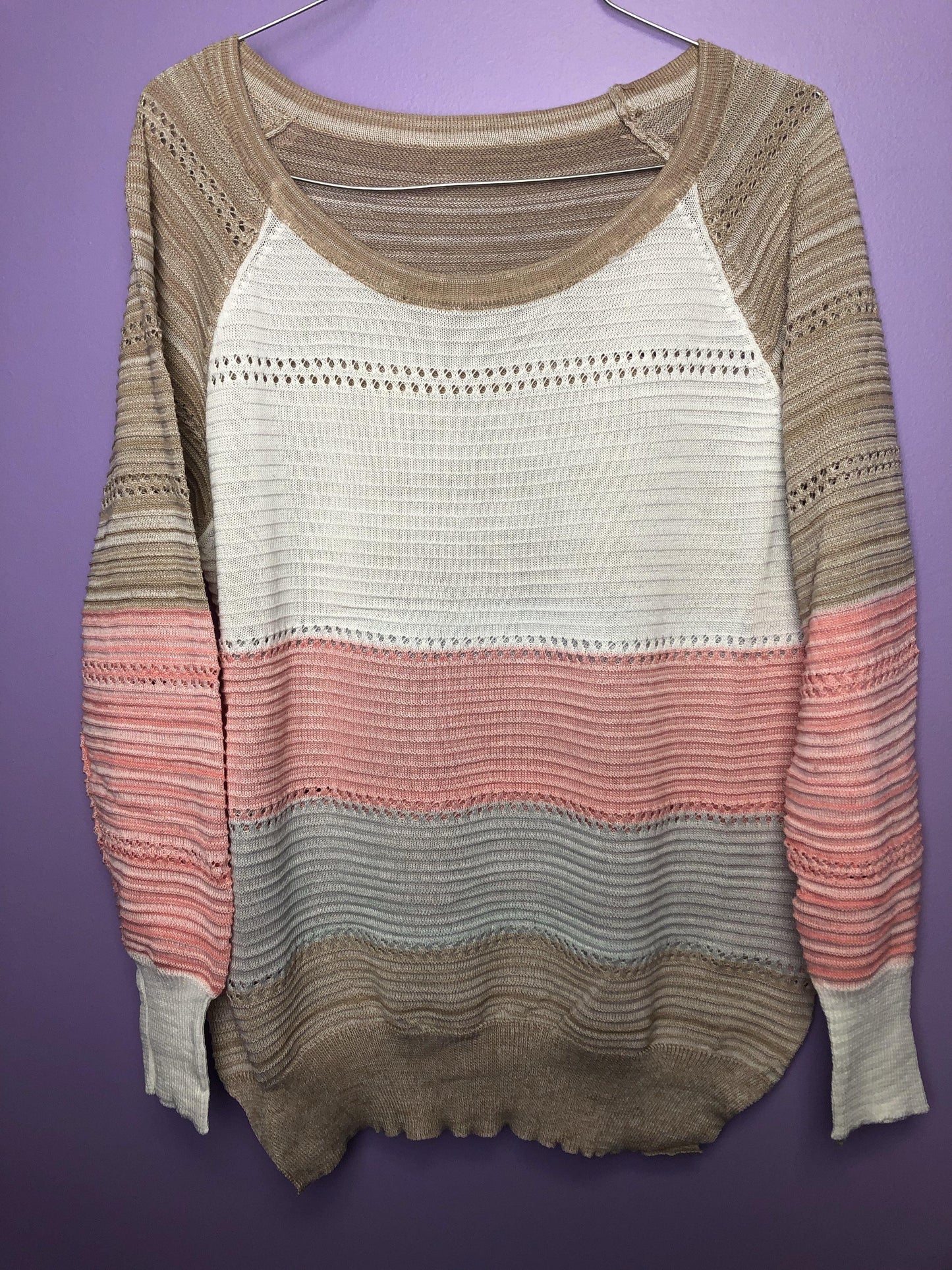 Pink Round Neck Striped Sweater - Shear Xcitement Boutique