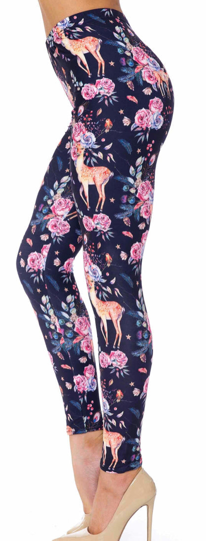 Woodland Floral Fawn Leggings - Reg. One Size