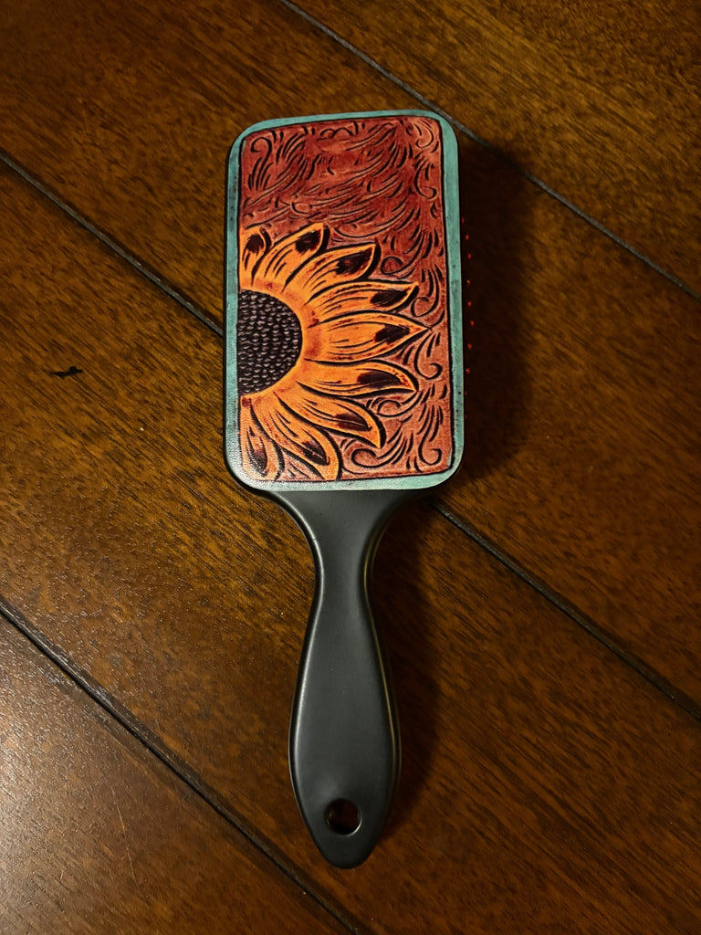 Black Western Sunflower Hair Brush