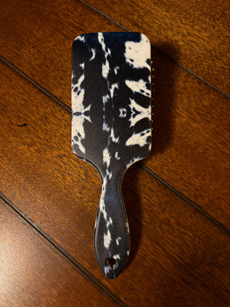 Black & White Cow Print Hair Brush
