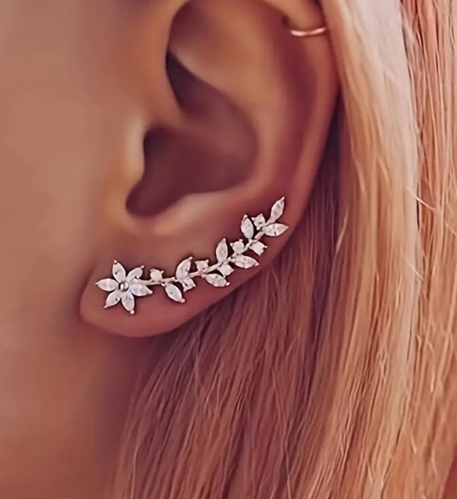 Silver Flower-Leaf Climbing Earring