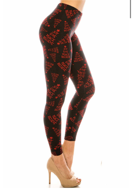 Buttery Soft Joy Love Peace Believe Leggings - Reg. One Size