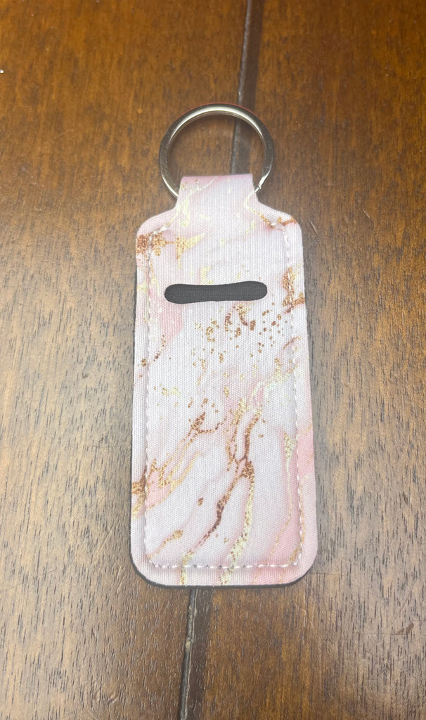 Pink and Gold Marble Chap Stick Holder Keychain