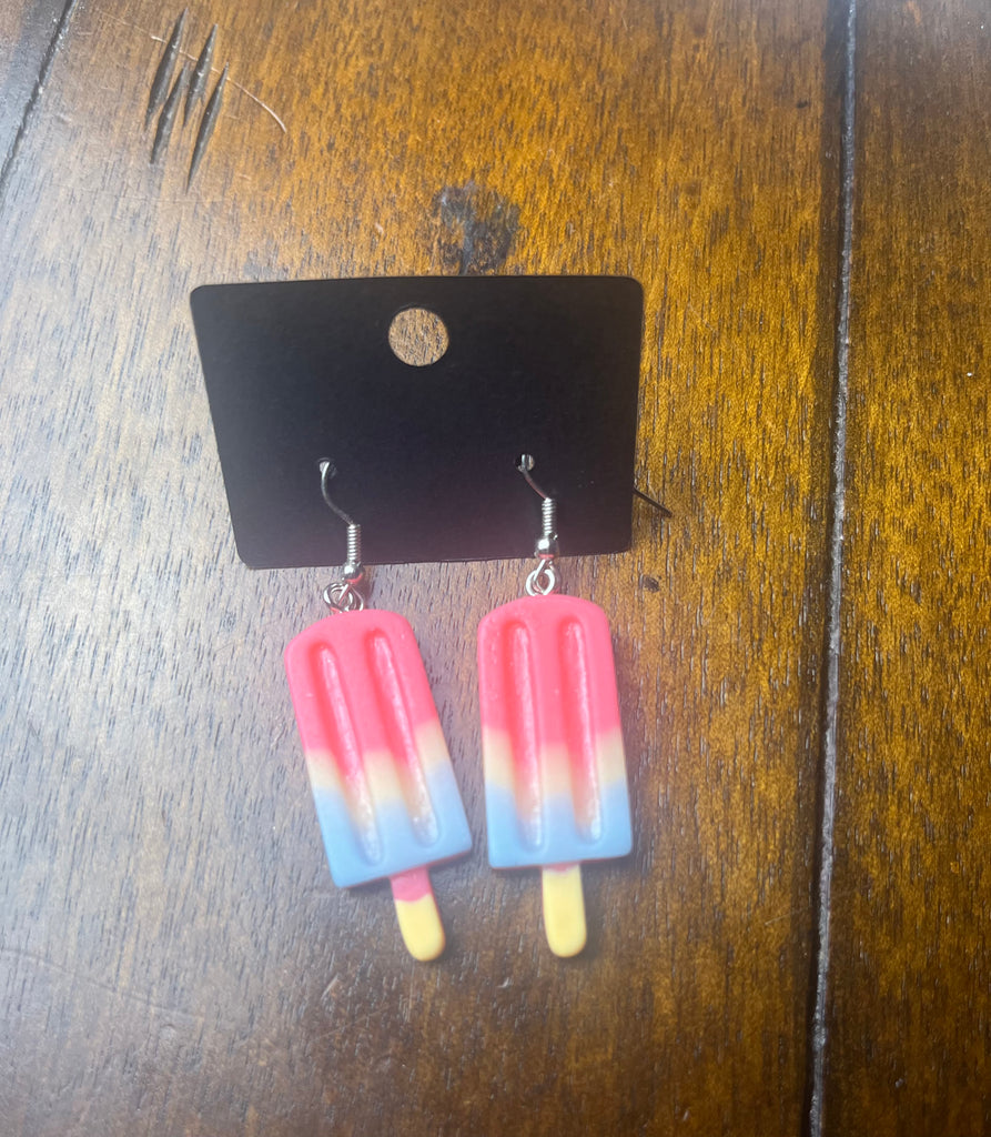 Pink White and Blue Popsicle Earrings