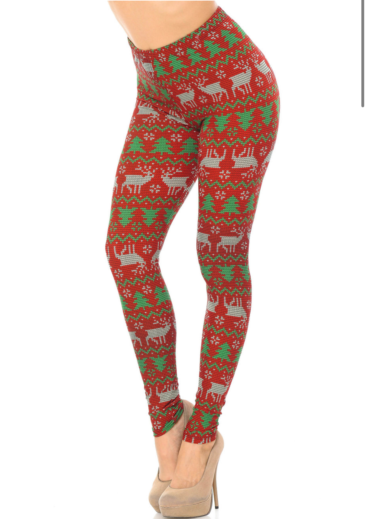 Buttery Soft Faux Knit Reindeer Leggings - Reg. One Size