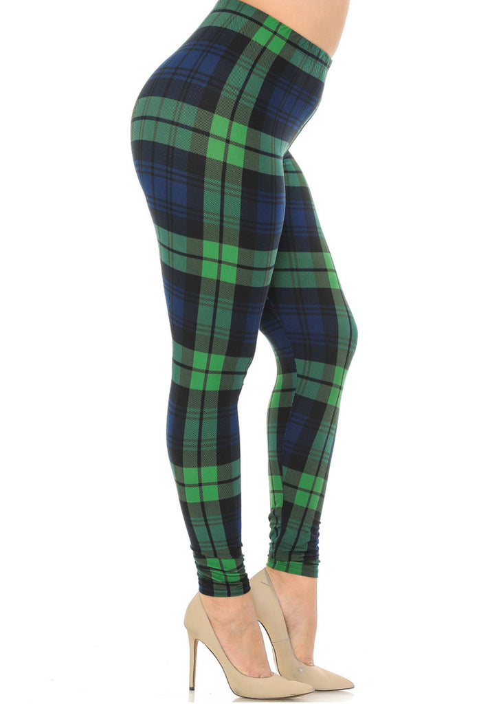 Buttery Soft Green Plaid Leggings - XPlus 3X-5X