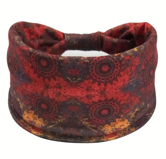 Wide Stretchy Polyester Red Boho Headband