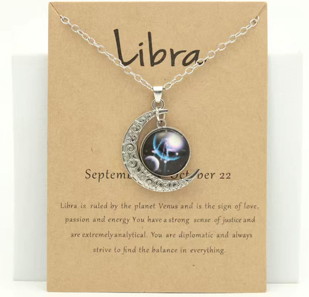 Libra Retro Zodiac Moon Pendant