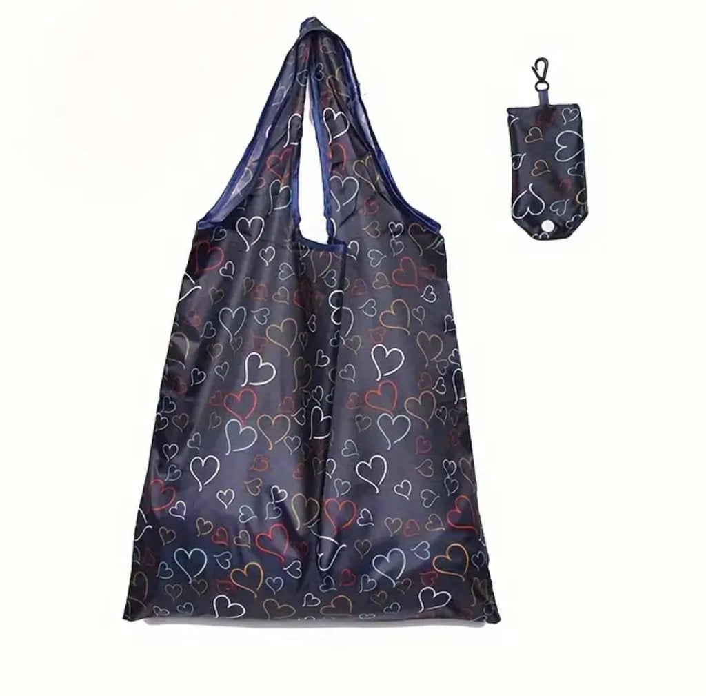 Hearts Reusable Tote Bag With Carrying Case