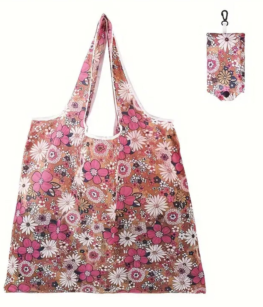 Pink Floral Reusable Tote Bag With Carrying Case!