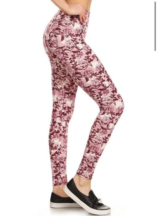 Premium Brushed High Waisted Rosetta Rose Sport Leggings - Medium