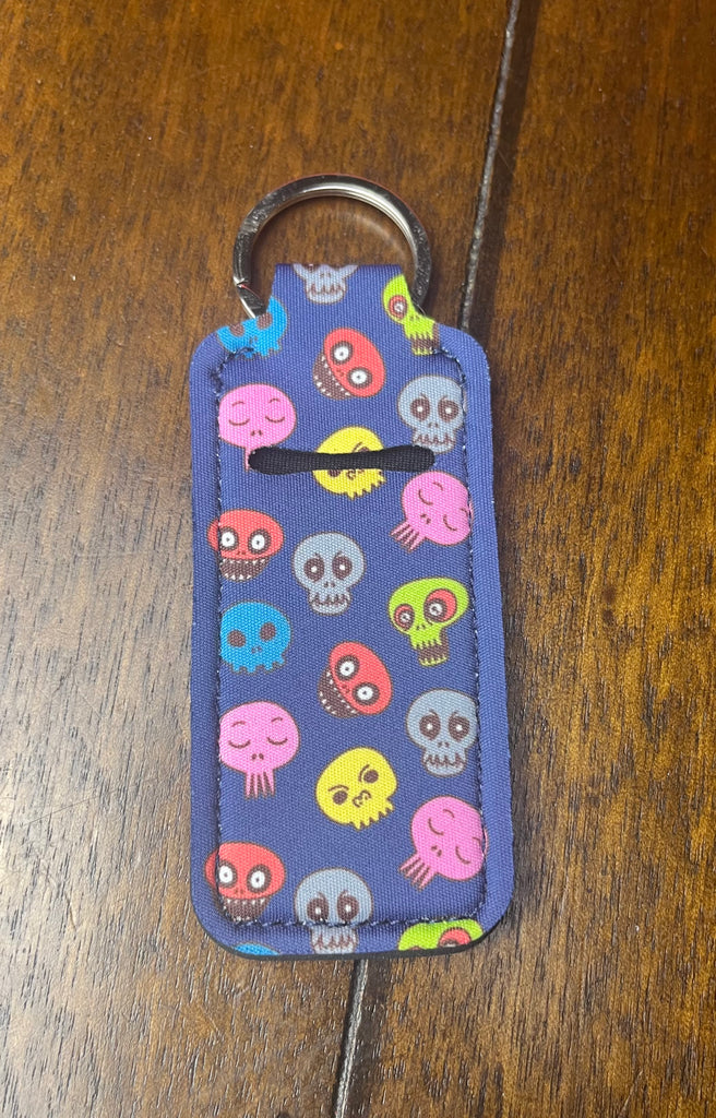 Multi Colored Cartoon Skull Chap Stick Holder Keychain