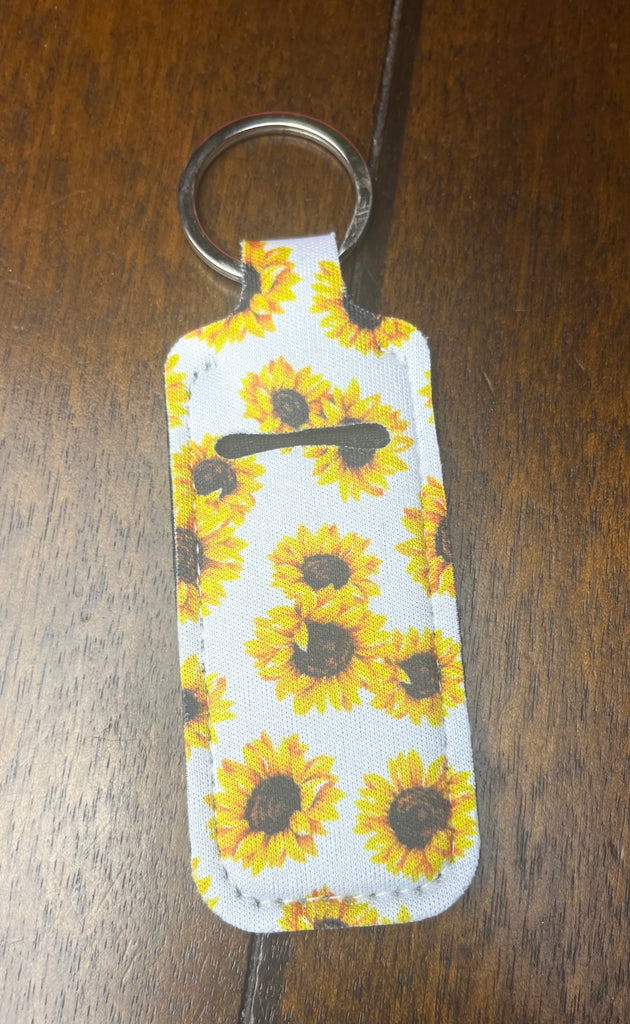 White Sunflower Chap Stick Holder Keychain