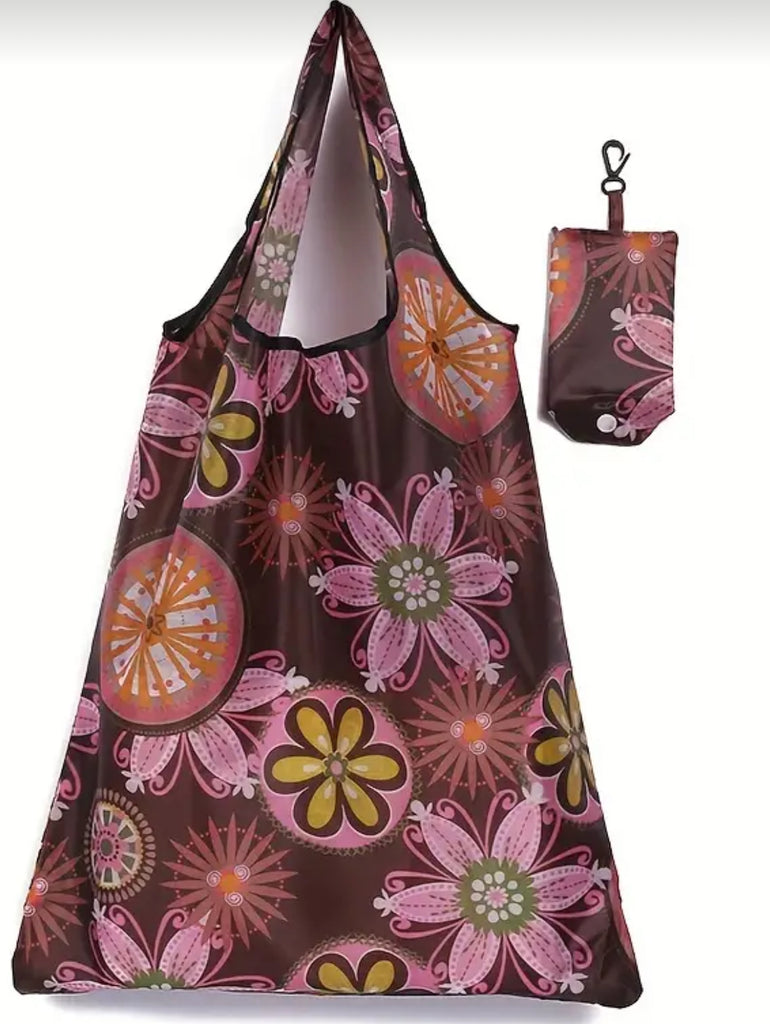 Fun Floral Reusable Tote Bag With Carrying Case