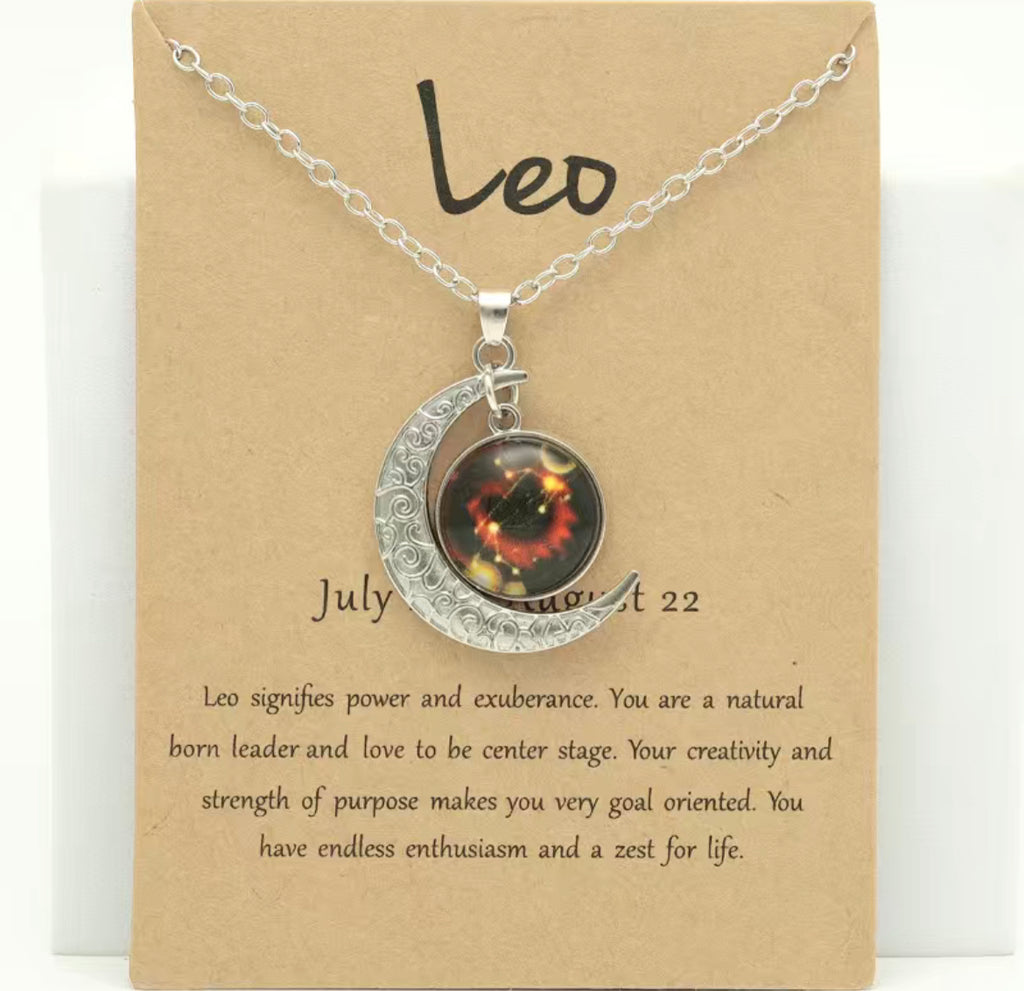 Leo Retro Zodiac Moon Pendant