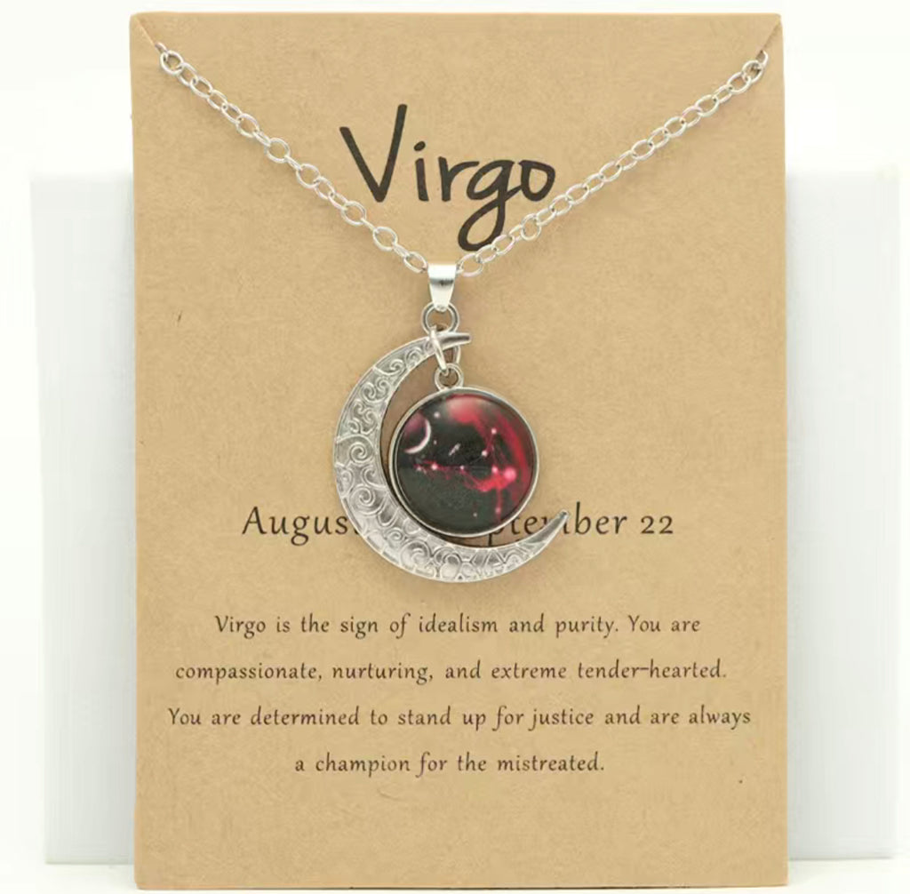 Virgo Retro Zodiac Moon Pendant