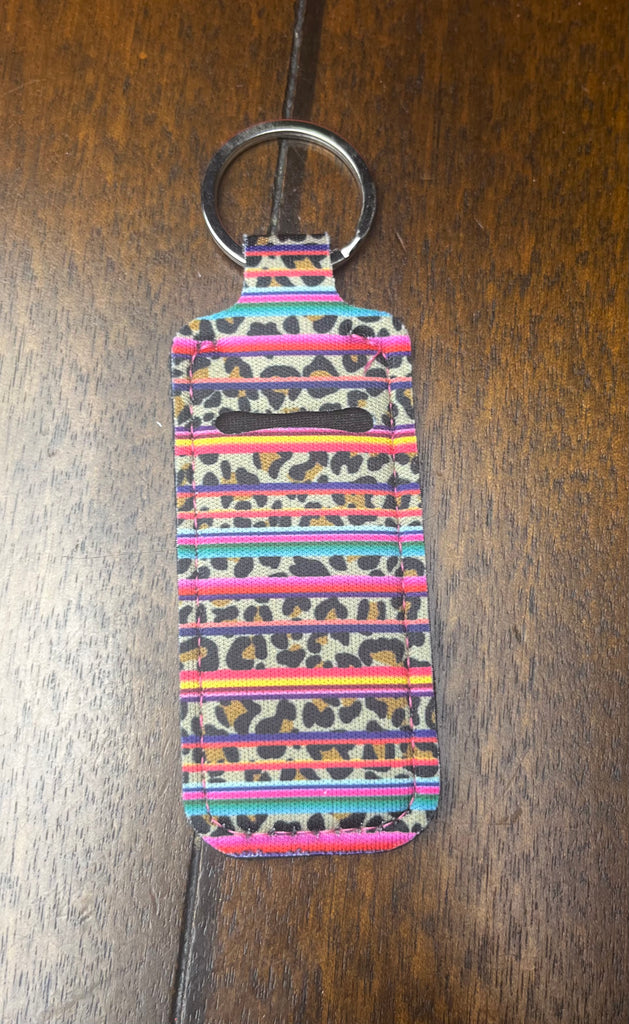 Multi Colored Leopard Chap Stick Holder Keychain