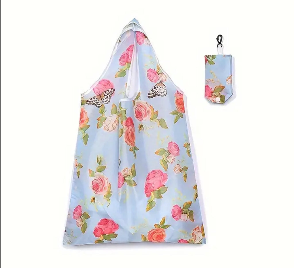 Pink Floral/Butterfly Reusable Tote Bag With Carrying Case