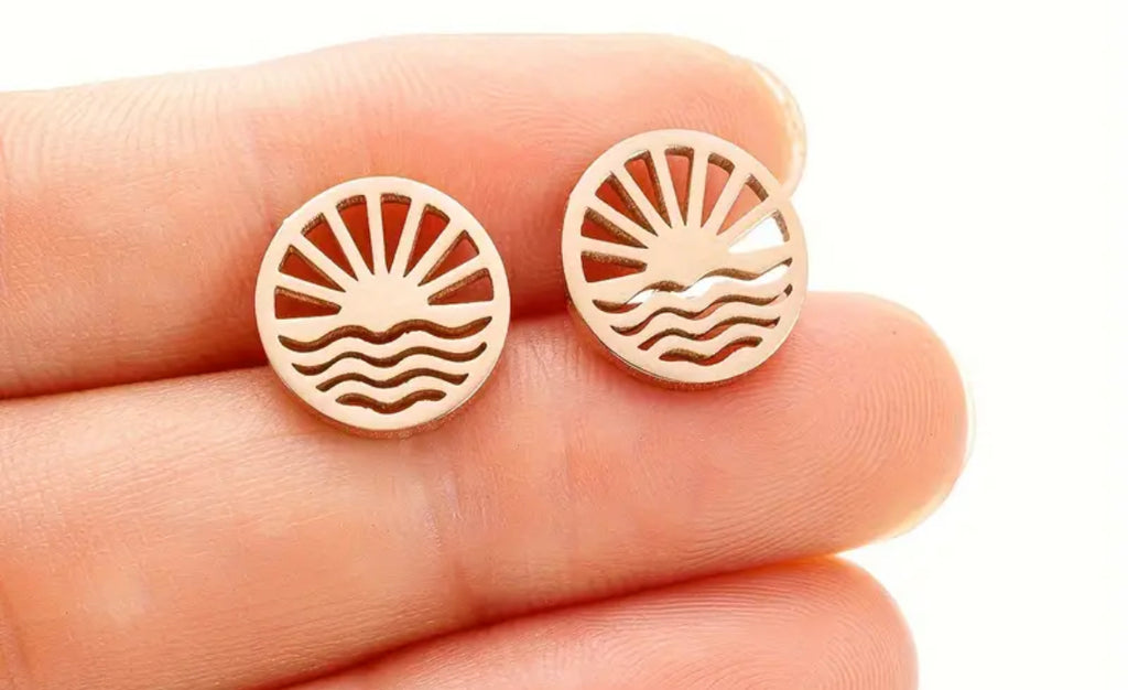 Rose Gold Stainless Steel Sunrise/Wave Earrings