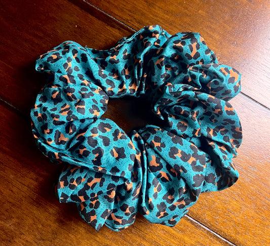 Large Chiffon Green Leopard Print Scrunchie