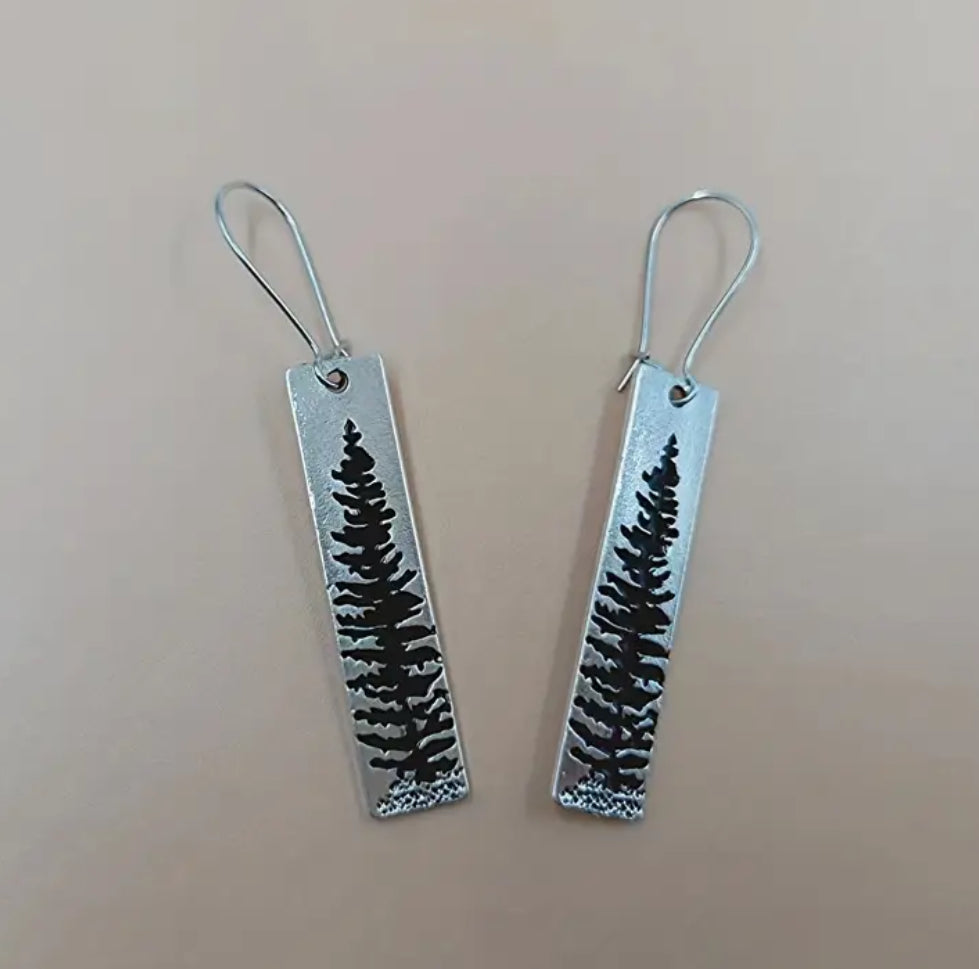 Rectangle Vintage Tree Earrings