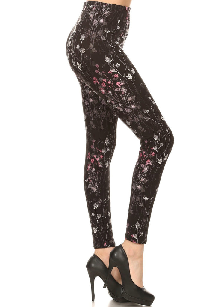 Buttery Soft Dainty Floral Blossom High Waisted Leggings - Reg. One Size
