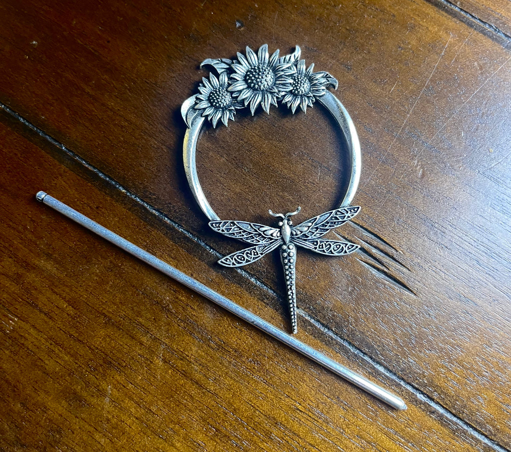 Vintage Dragonfly/Sunflower Hair Clip