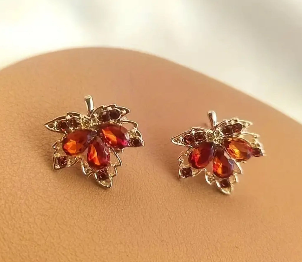 Faux Crystal Maple Leaf Earrings