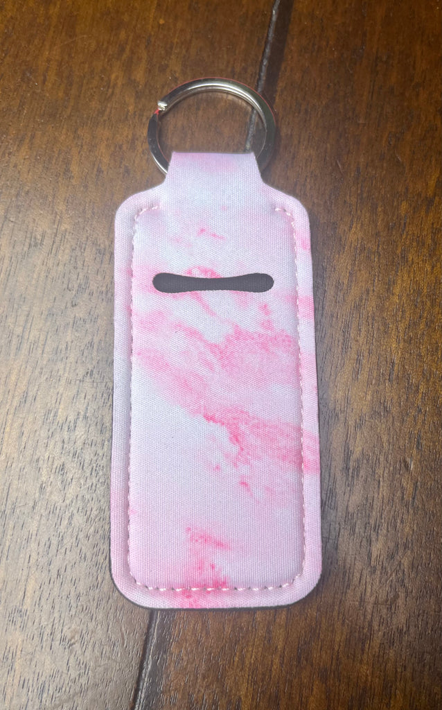 Pink Tie Dye Chap Stick Holder Keychain