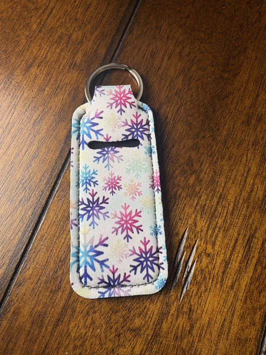 Multicolored Snowflake Keychain Chapstick Holder