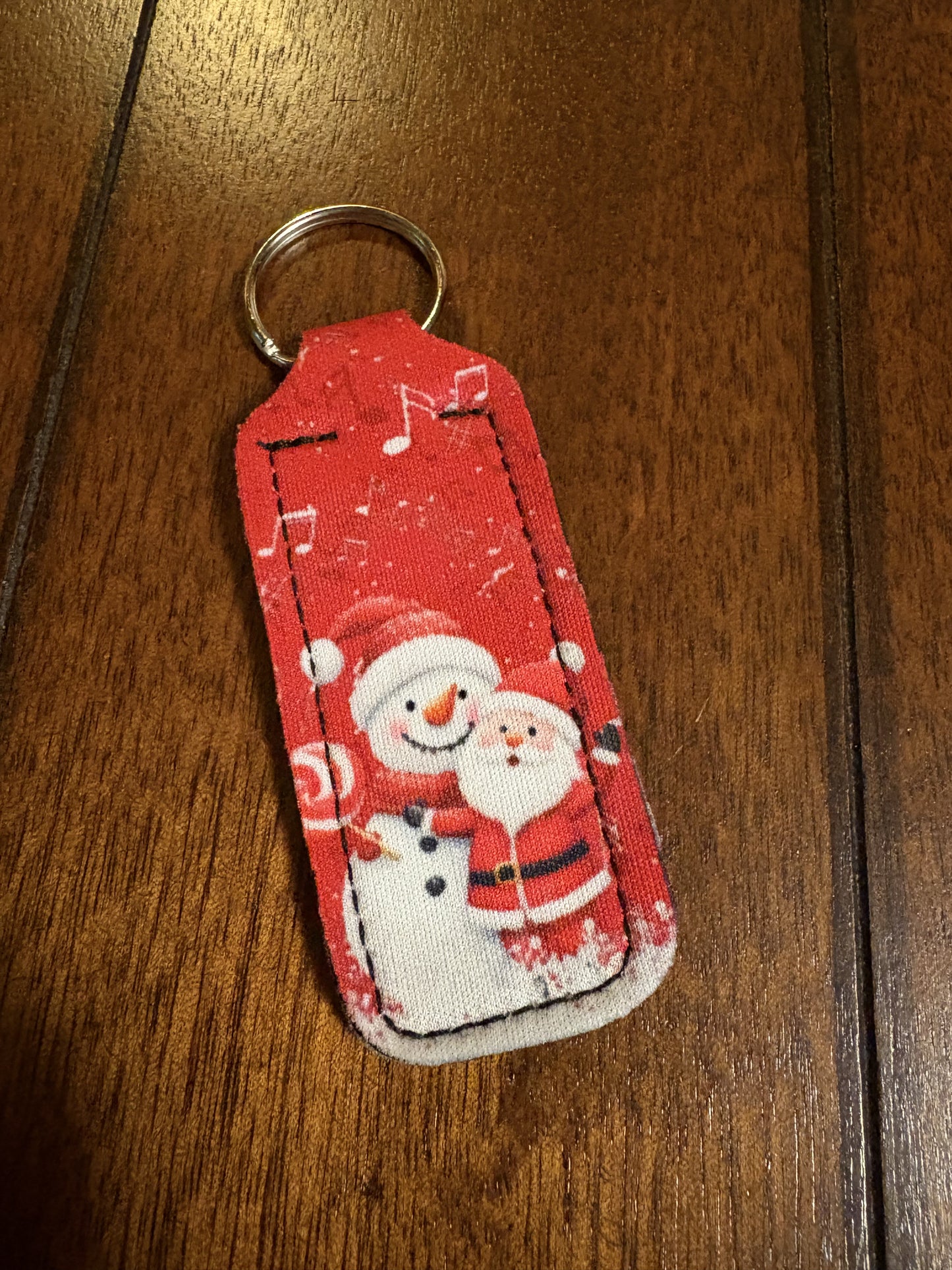 Festive Santa and Snowman Keychain Chapstick Holder