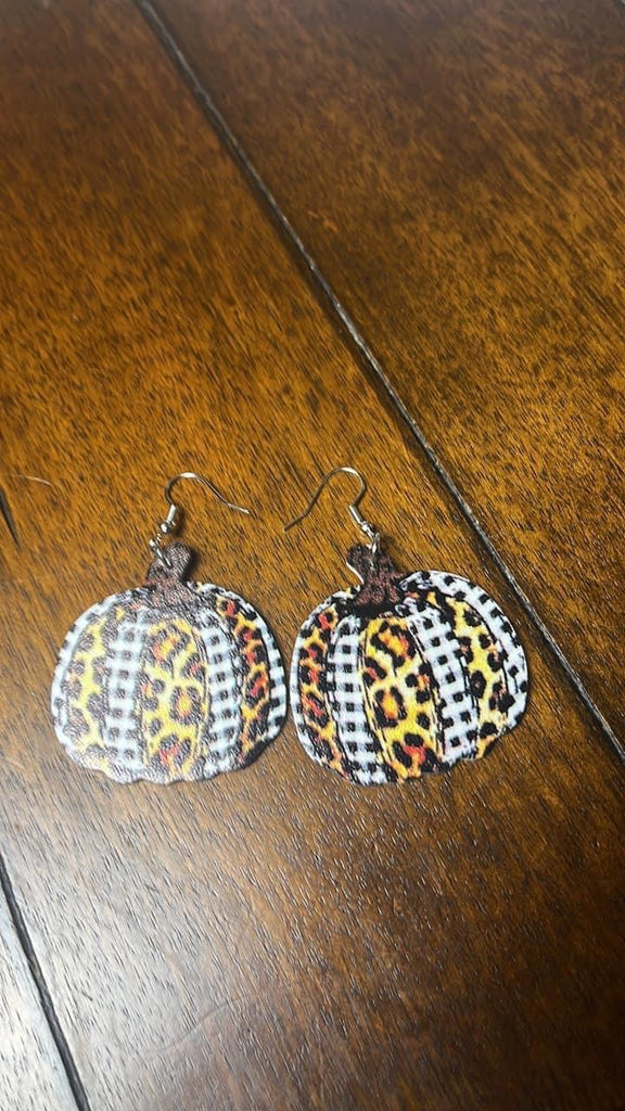 Plaid/Leopard Fashion Pumpkin Earrings