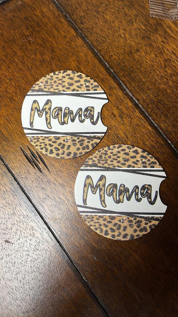 2 Pc faux leather Leopard Mama Car Coasters
